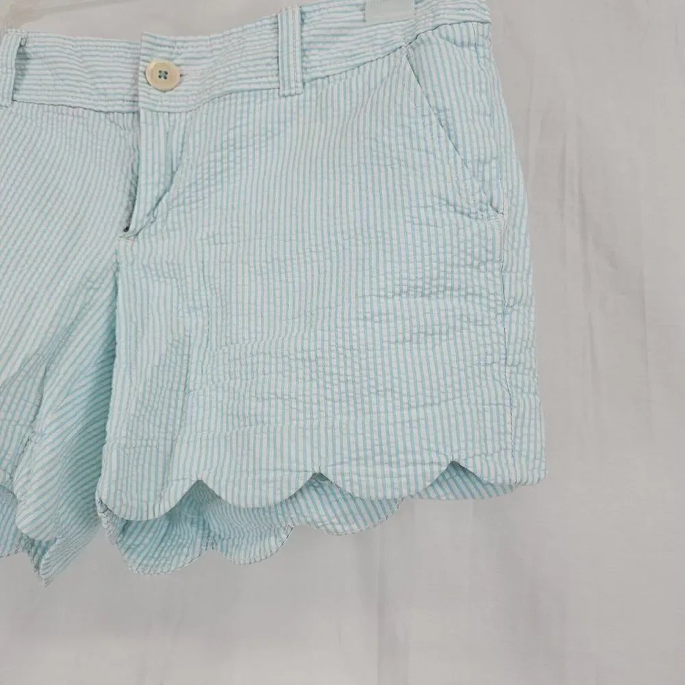 Lilly Pulitzer Womens 4 Buttercup Shorts Blue Stripe Seersucker Scalloped Hem
